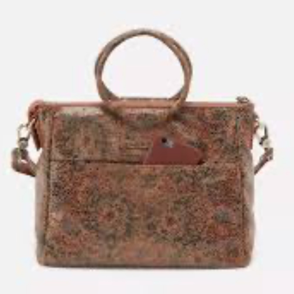 HOBO Speckled Tan and Black Leather Satchel with Detachable Strap - Picture 2 of 6